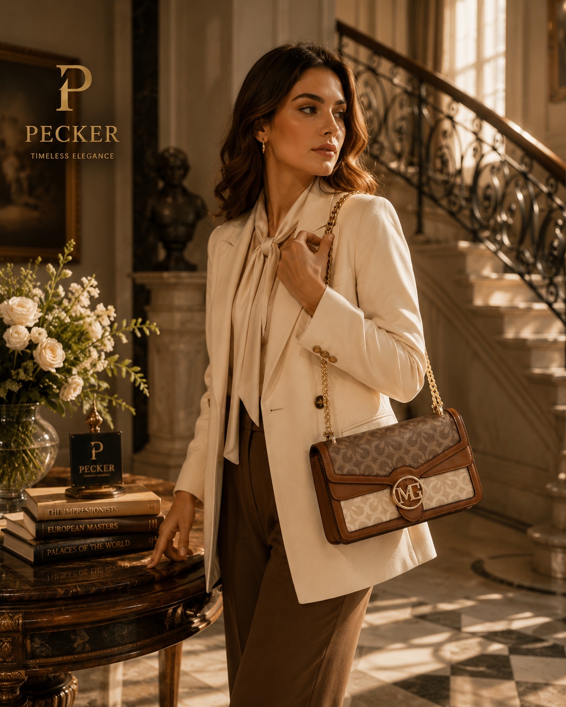 PECKER Two-Tone Monogram Chain Bag